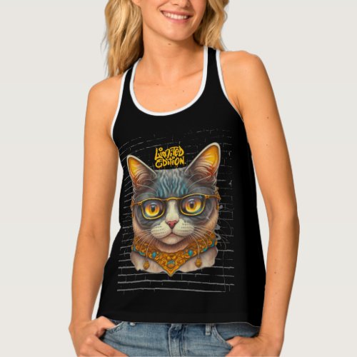 Gangster Cat Womens Racerback Print Tank Top