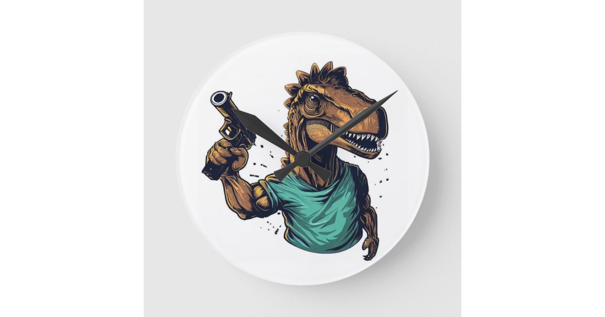 Gangster Dinosaur Round Clock | Zazzle