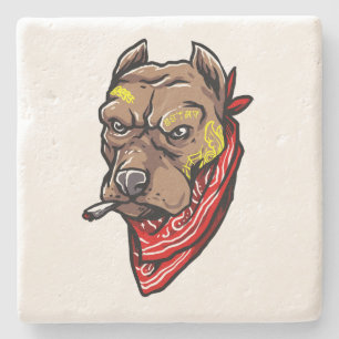 Gangster Dog   Tattoos Red Bandana Stone Coaster