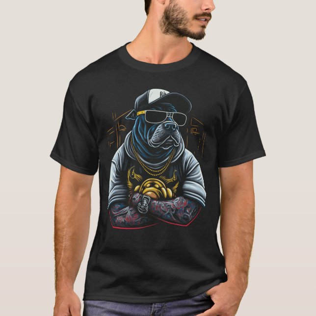 Gangster French Bull Dog, Bad Dog T-Shirt (Front)