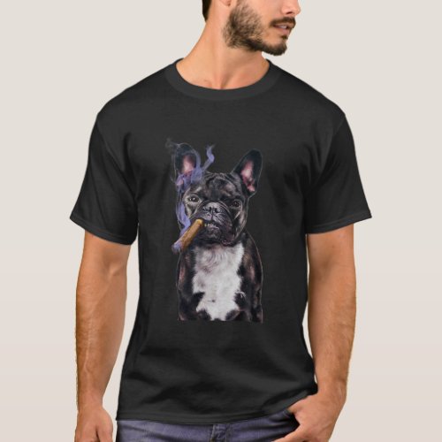  Gangster French Bull Dog Smoking Cigar Bad Dog T_Shirt