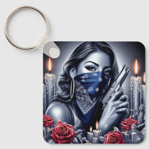Gangster Girl Hip Hop chicano art Design Keychain