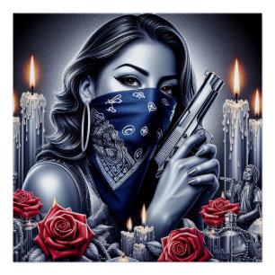 Gangster Girl Hip Hop chicano art Design Poster