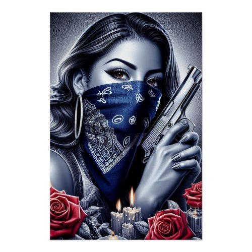 Gangster Girl Hip Hop chicano art Design Poster