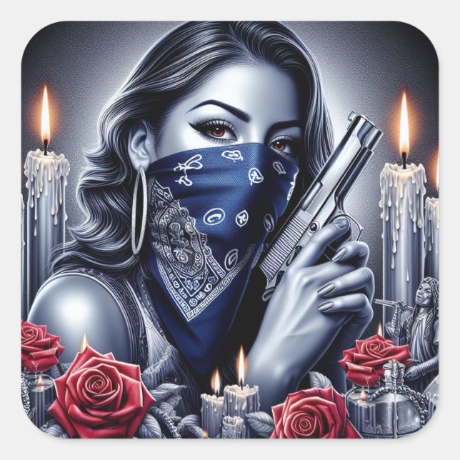Gangster Girl Hip Hop chicano art Design Square Sticker (Front)