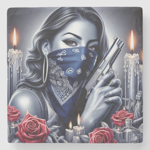 Gangster Girl Hip Hop chicano art Design Stone Coaster