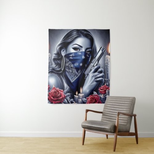 Gangster Girl Hip Hop chicano art Design Tapestry