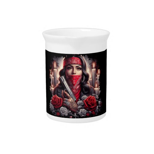 Gangster Girl Hip Hop chicano art graphic Beverage Pitcher