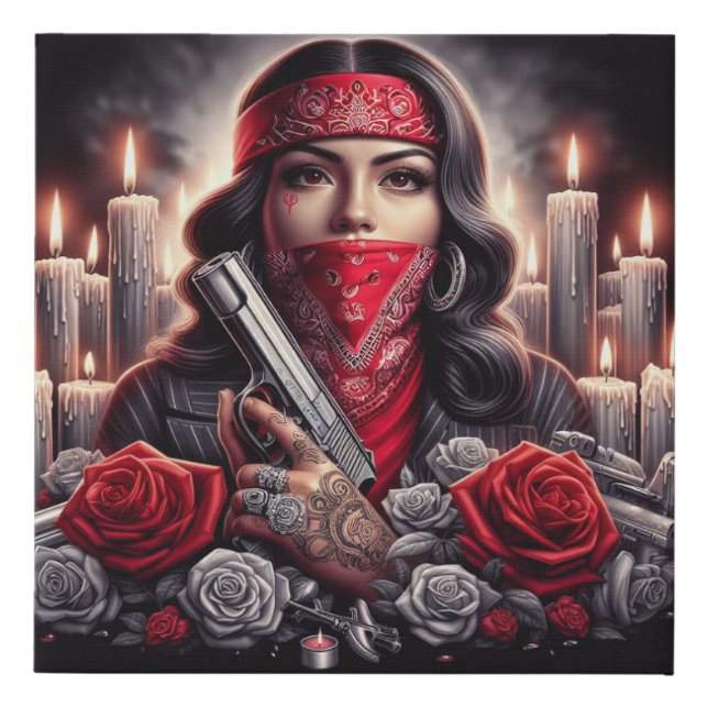 Gangster Girl Hip Hop chicano art graphic Faux Canvas Print (Front)