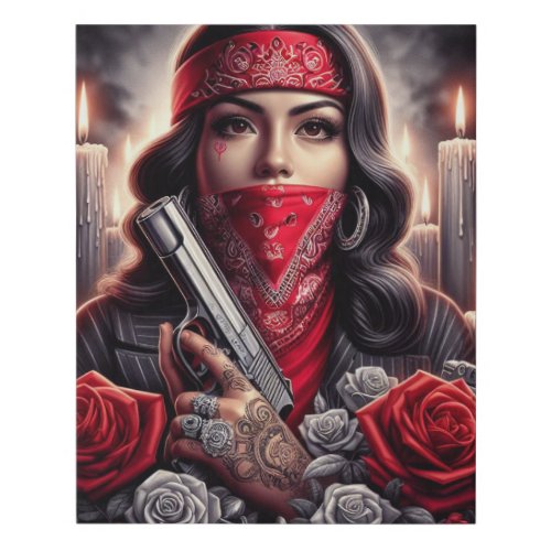 Gangster Girl Hip Hop chicano art graphic Faux Canvas Print