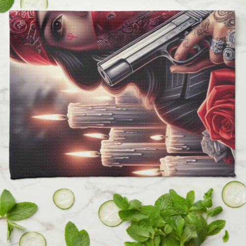 Gangster Girl Hip Hop chicano art graphic Kitchen Towel
