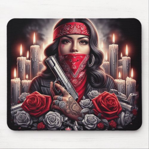 Gangster Girl Hip Hop chicano art graphic Mouse Pad