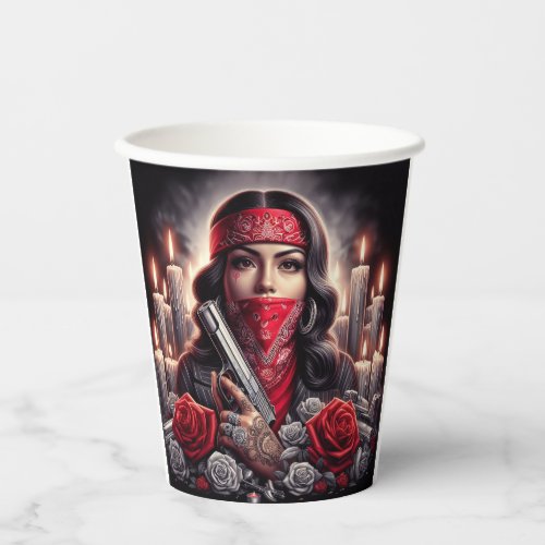 Gangster Girl Hip Hop chicano art graphic Paper Cups