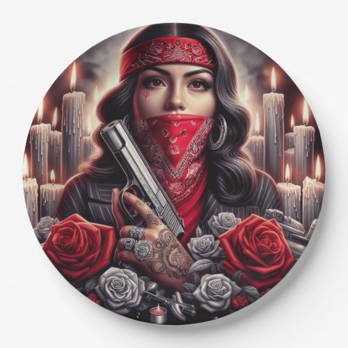 Gangster Girl Hip Hop chicano art graphic Paper Plates