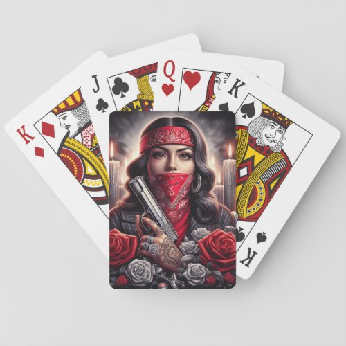 Gangster Girl Hip Hop chicano art graphic Playing Cards
