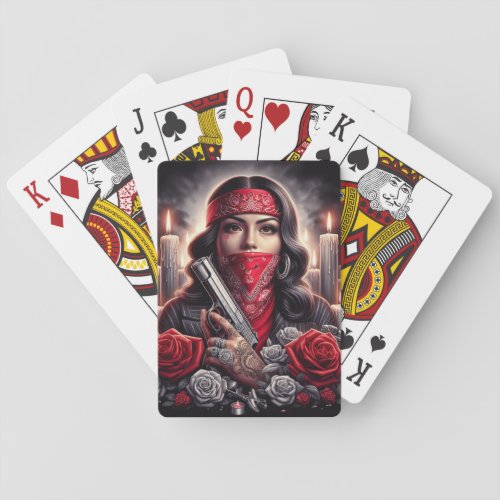 Gangster Girl Hip Hop chicano art graphic Playing Cards