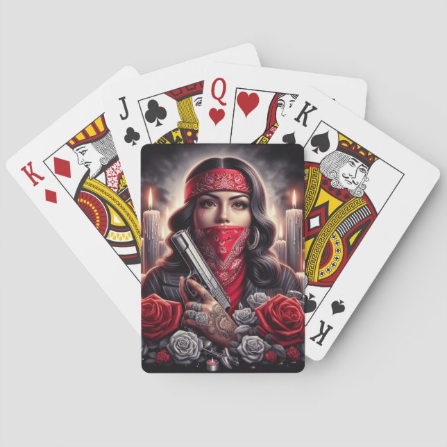 Gangster Girl Hip Hop chicano art graphic Poker Cards (Back)