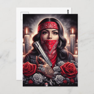 Gangster Girl Hip Hop chicano art graphic Postcard