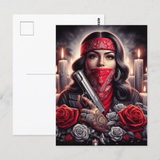 Gangster Girl Hip Hop chicano art graphic Postcard