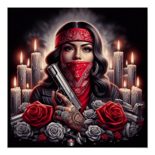Gangster Girl Hip Hop chicano art graphic Poster