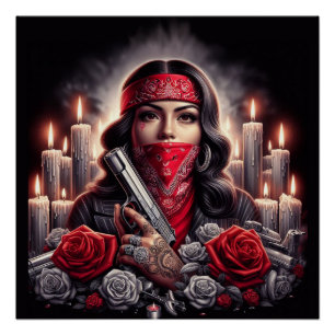 Gangster Girl Hip Hop chicano art graphic Poster