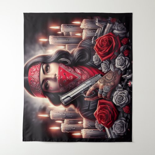 Gangster Girl Hip Hop chicano art graphic Tapestry