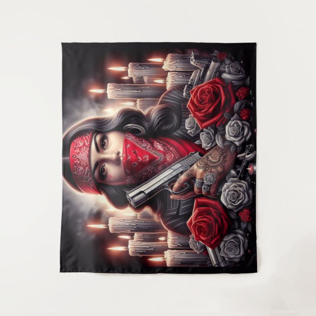 Gangster Girl Hip Hop chicano art graphic Tapestry (Front)