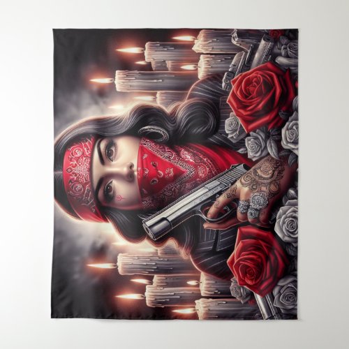 Gangster Girl Hip Hop chicano art graphic Tapestry