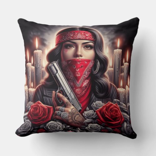 Gangster Girl Hip Hop chicano art graphic Throw Pillow