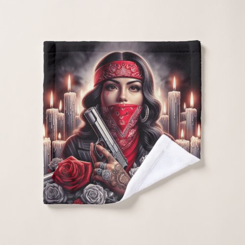 Gangster Girl Hip Hop chicano art graphic Wash Cloth