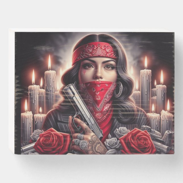 Gangster Girl Hip Hop chicano art graphic Wooden Box Sign (Front Horizontal)