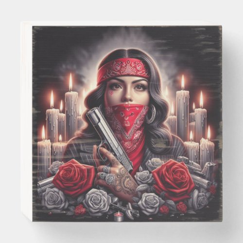Gangster Girl Hip Hop chicano art graphic Wooden Box Sign