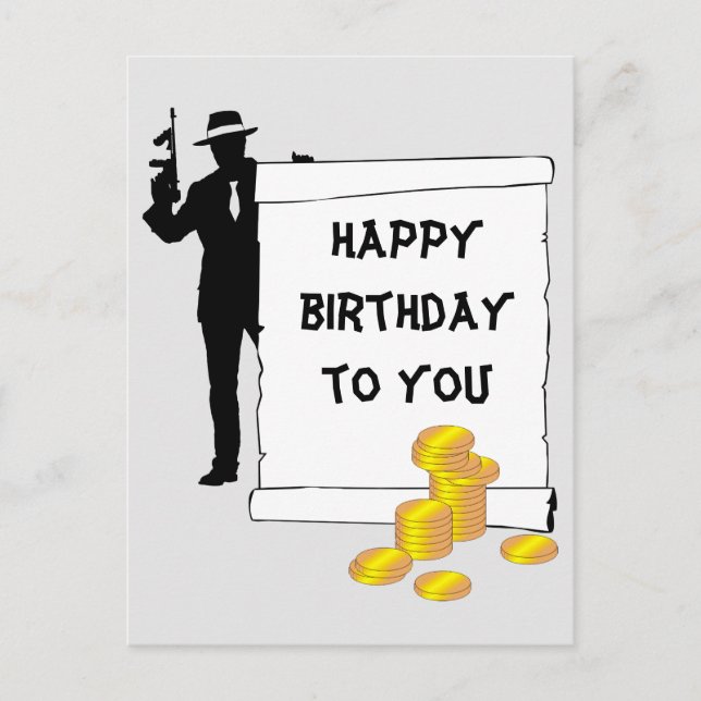 Gangster- Happy Birthday funny, customizable Postcard (Front)