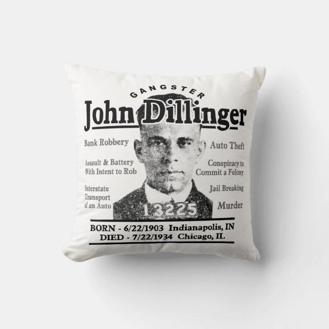 Gangster John Dillinger Throw Pillow (Front)