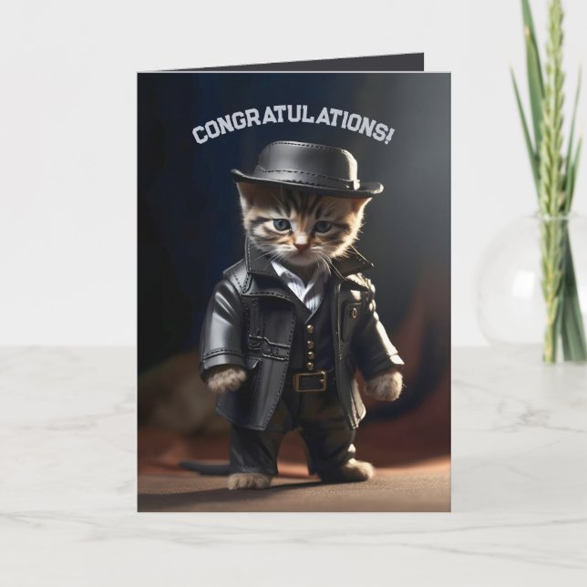 Gangster Kitten Letterpress Thank You Card (Front)
