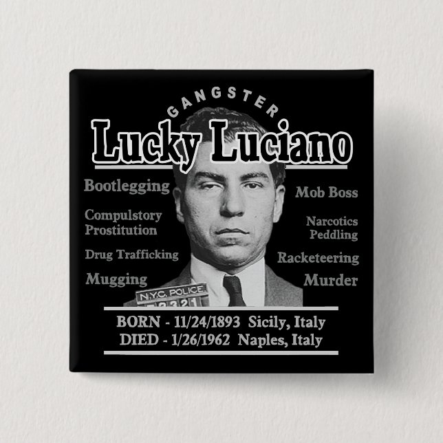 Gangster Lucky Luciano Pinback Button (Front)
