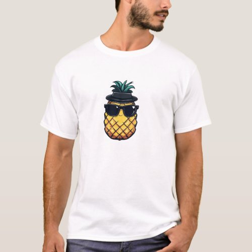 Gangster mafia pineapple design glasses hat T_Shirt