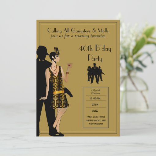 Gangster Moll 1920s Flapper BlackGold Party Invitation | Zazzle