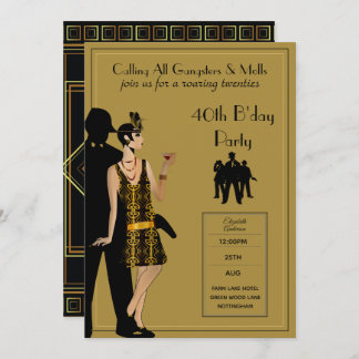 Gangster Moll 1920s Flapper BlackGold Party Invitation