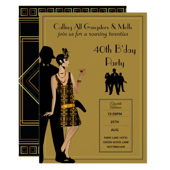 Gangster Moll 1920s Flapper Gatsby BlackGold Party Invitation | Zazzle.com