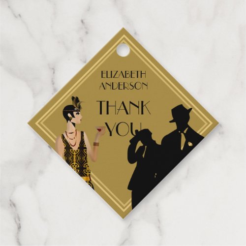 Gangster Moll 1920s Flapper Gatsby Party BlackGold Favor Tags