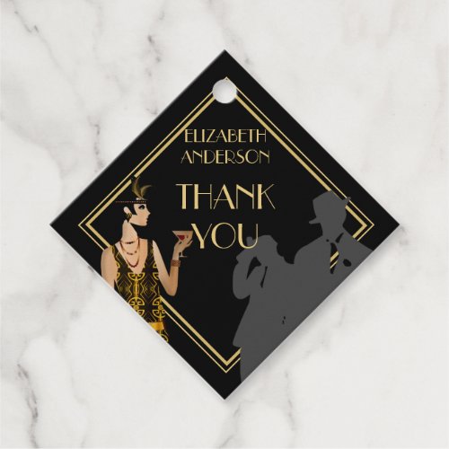 Gangster Moll 1920s Flapper Gatsby Party BlackGold Favor Tags