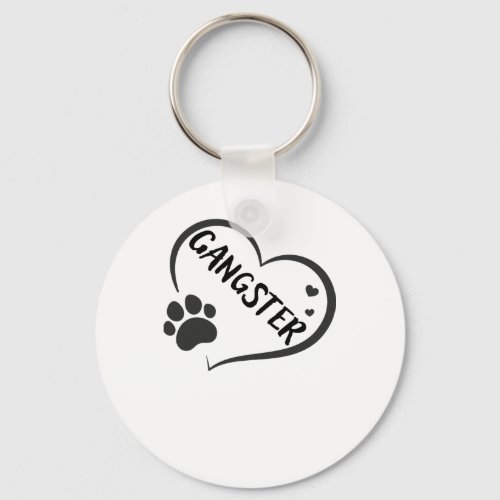 Gangster Name In A Heart With A Paw  Keychain