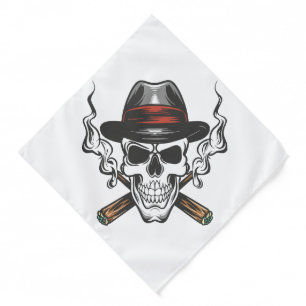 Gangster skull with fedora hat bandana