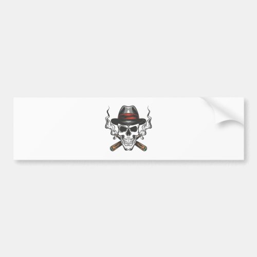 Gangster skull with fedora hat bumper sticker