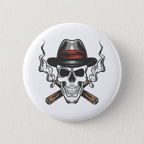 Gangster skull with fedora hat button