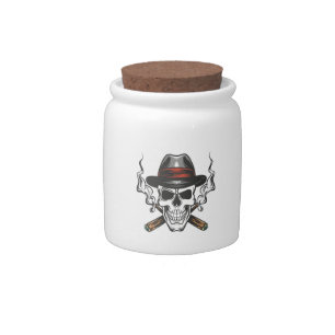 Gangster skull with fedora hat candy jar