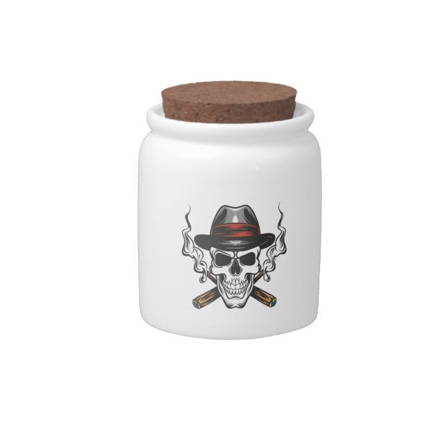 Gangster skull with fedora hat candy jar (Front)