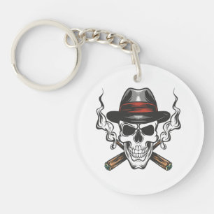 Gangster skull with fedora hat keychain