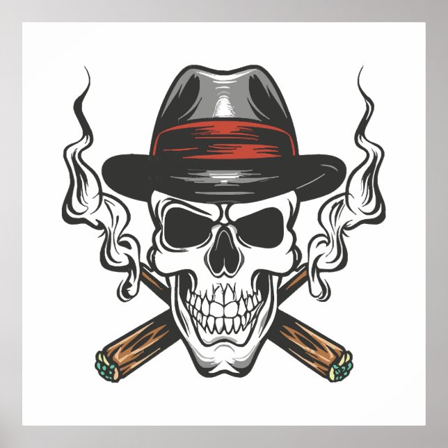 Gangster skull with fedora hat poster (Front)